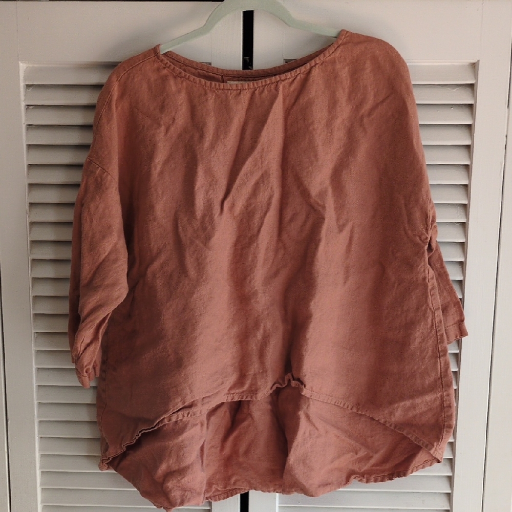 Not Perfect Linen M/L Med Large Hi Lo Asymmetrical Apricot Clay Linen NPL Square
